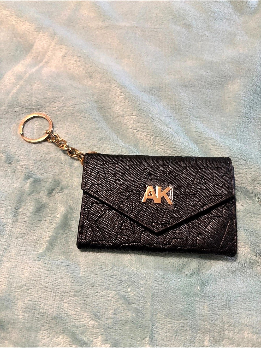 Anne Klein Small AK Embossed Flap card holder With Key Ring Black